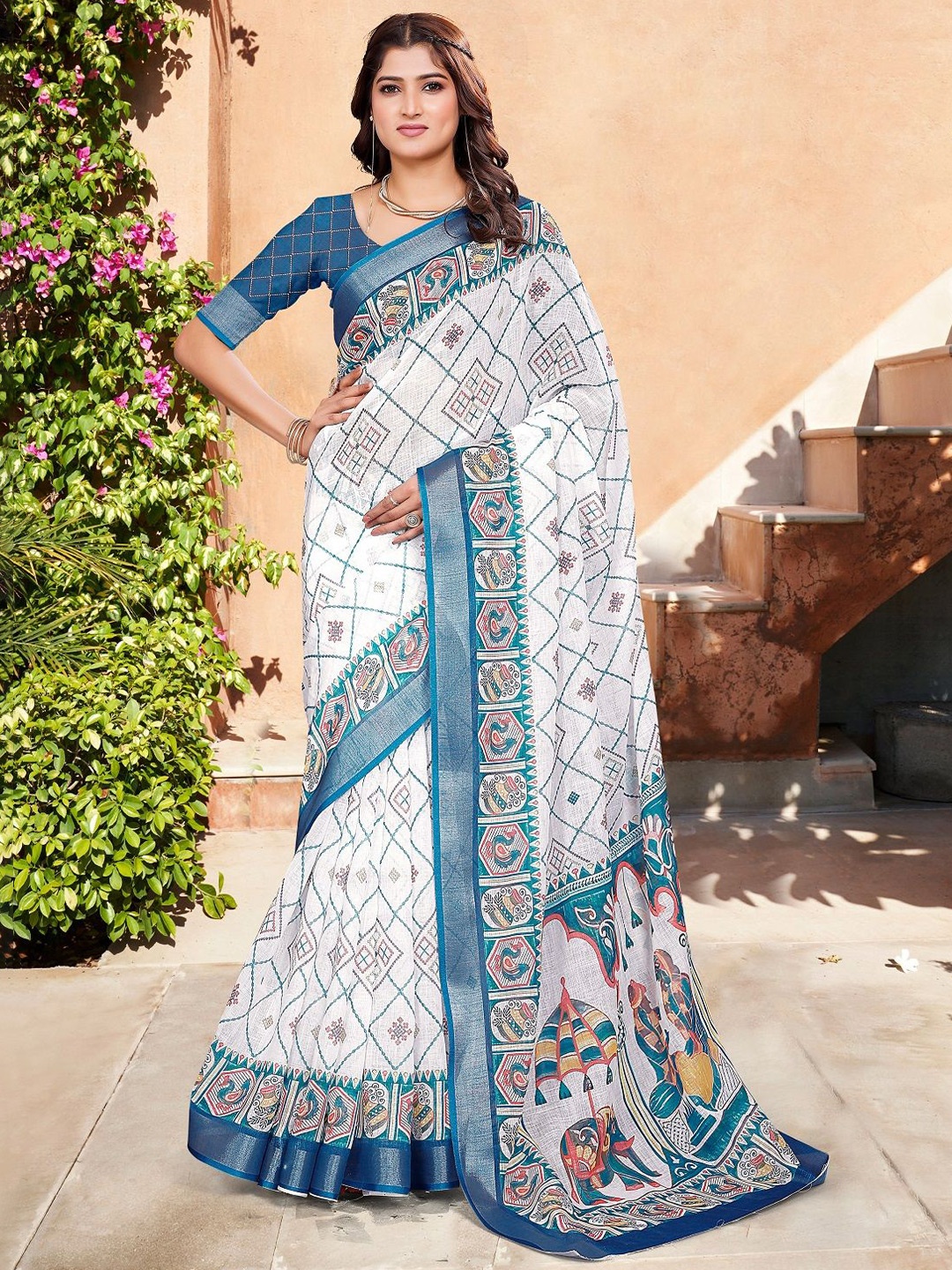 

Iris Ethnic Motifs Zari Pure Cotton Saree, White
