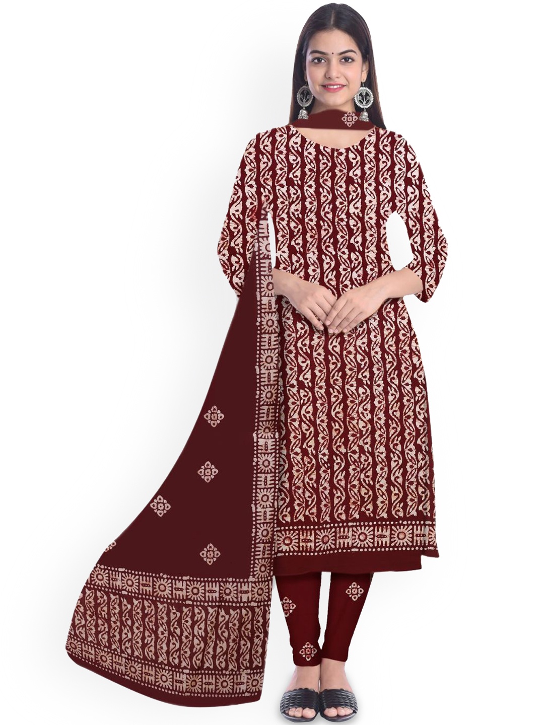 

Farooq Dyeing Ethnic Motifs Printed Pure Cotton Unstitched Dress Material, Maroon