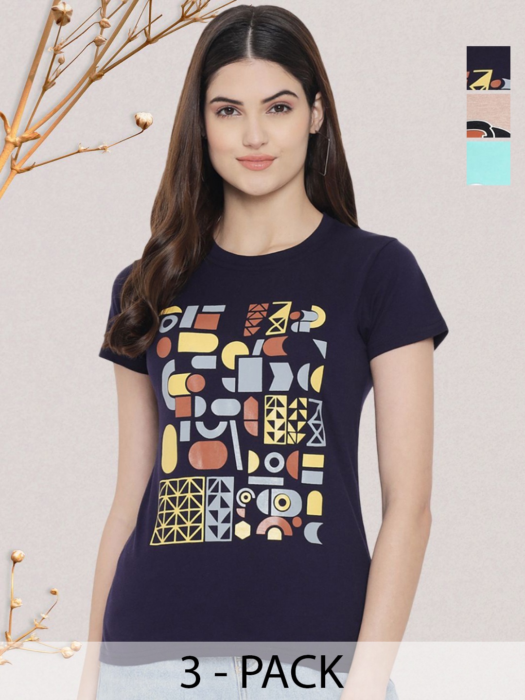 

GLOBAL NOMAD Women Typography 3 Printed Applique T-shirt, Multi