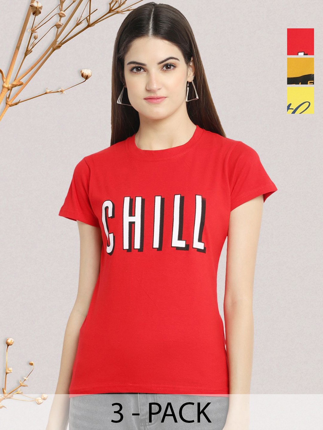 

GLOBAL NOMAD Women Typography 3 Printed Applique T-shirt, Multi