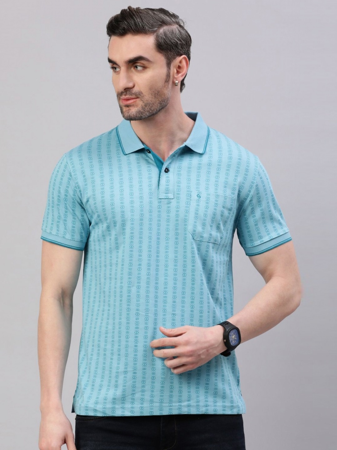 

Classic Polo Men Printed Polo Collar Pockets Slim Fit T-shirt, Teal