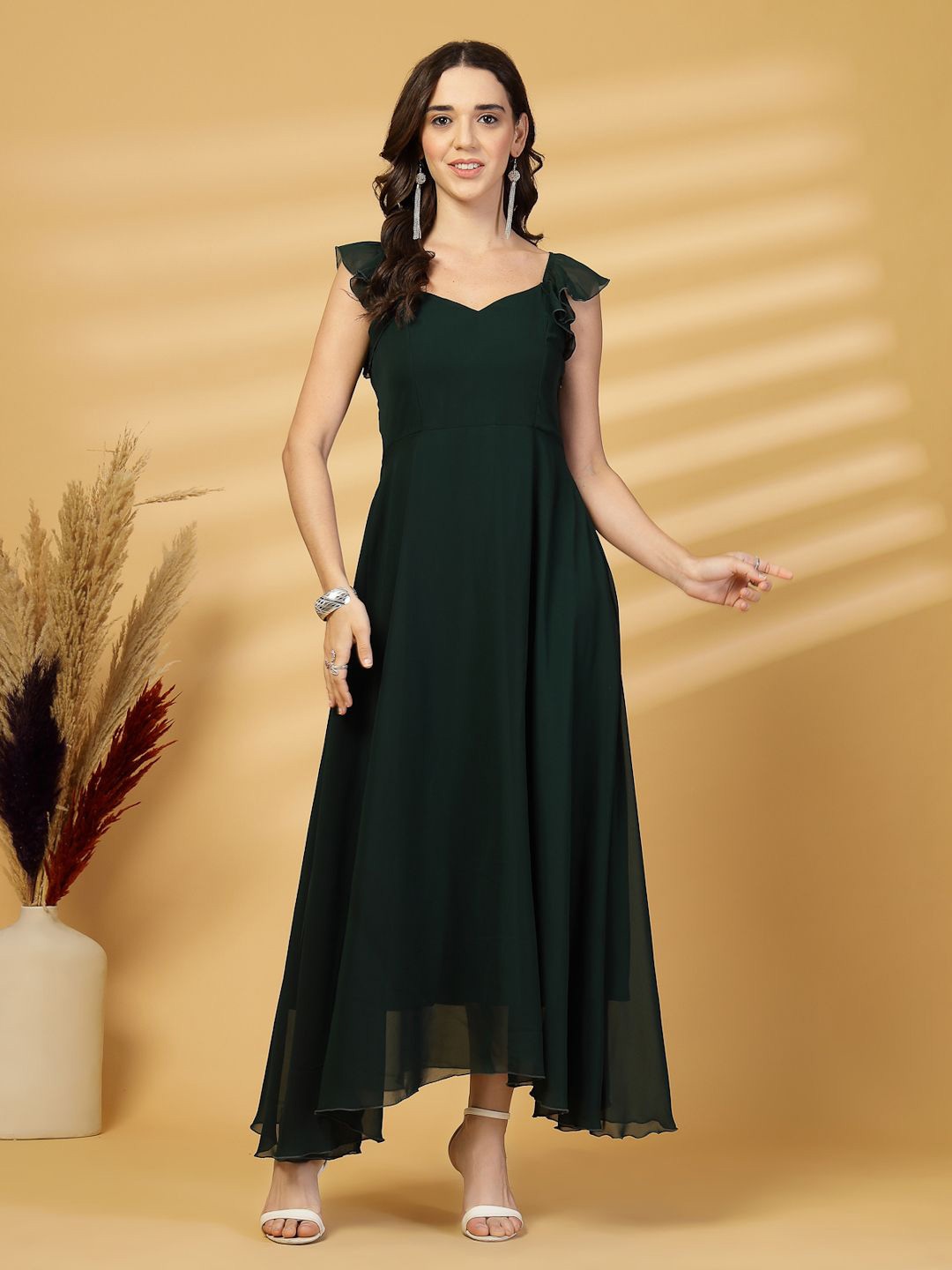 

T TRYON ULTIMATE Georgette Fit & Flare Maxi Dress, Green