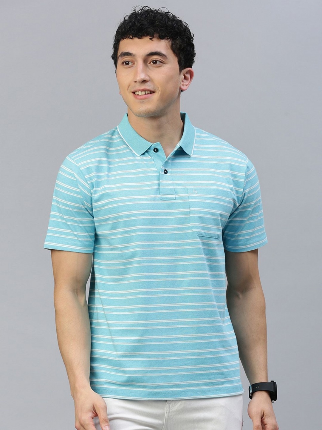 

Classic Polo Men Striped Polo Collar Pockets T-shirt, Blue