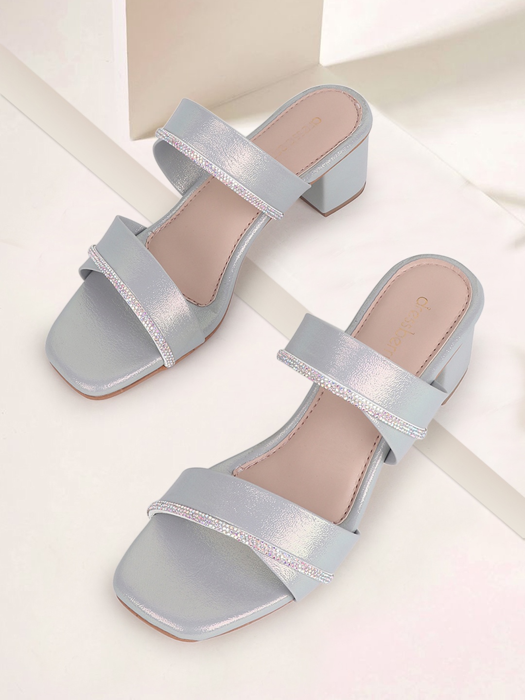 

DressBerry Textured Party Block Pumps, Silver