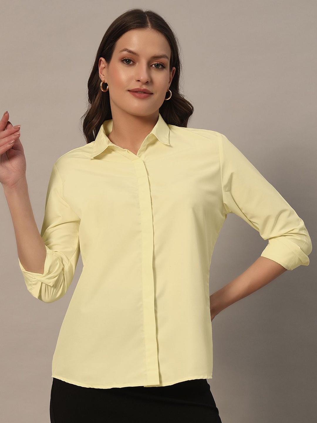 

BAESD Women Slim Fit Opaque Casual Shirt, Yellow