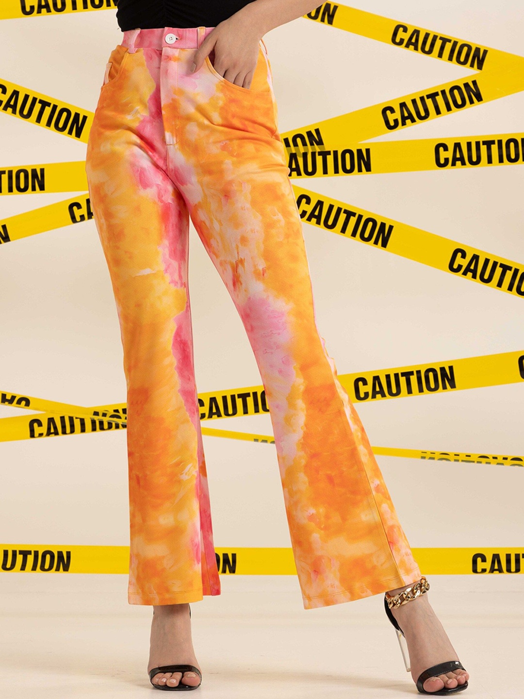 

BAESD Women Abstract Printed Original Straight Fit Flat-Front Bootcut Trousers, Yellow