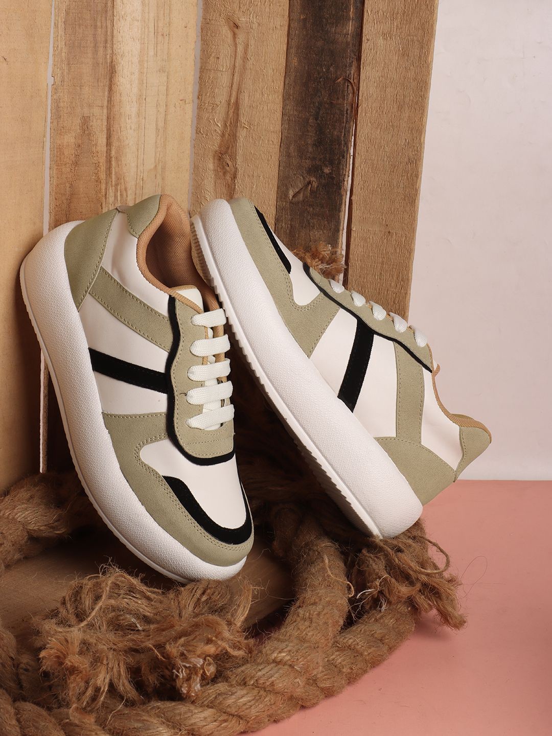 

The Roadster Lifestyle Co Women Colorblocked Casual Lace Ups Sneakers, Beige