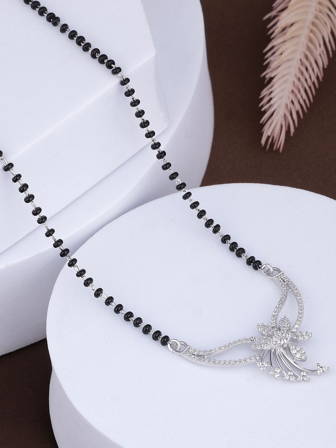 

MAIRA 925 Sterling Silver Rhodium-Plated Crystals & Zircon Studded Mangalsutra