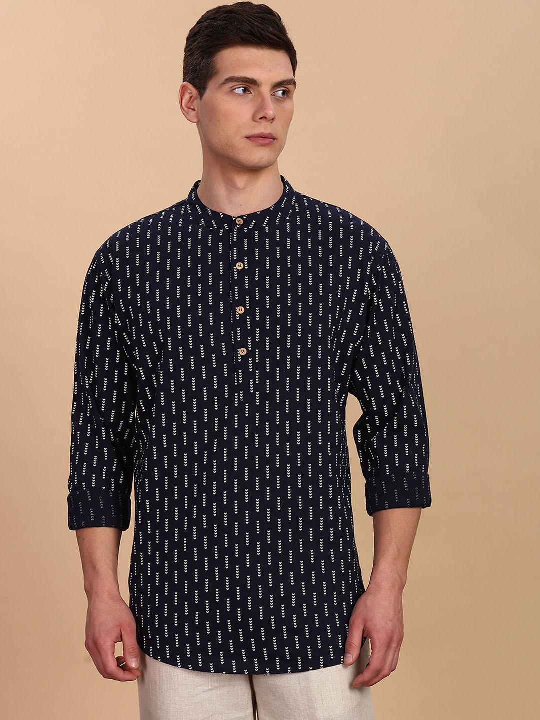 

Anouk Abstract Printed Band Collar Pure Cotton Short Kurta, Black