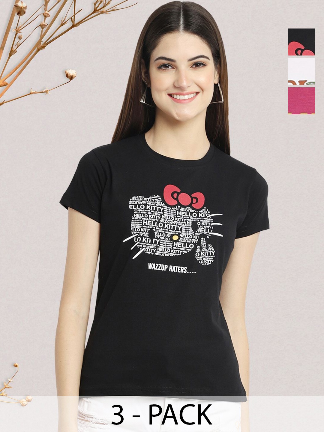 

GLOBAL NOMAD Women Typography 3 Printed Applique T-shirt, Multi