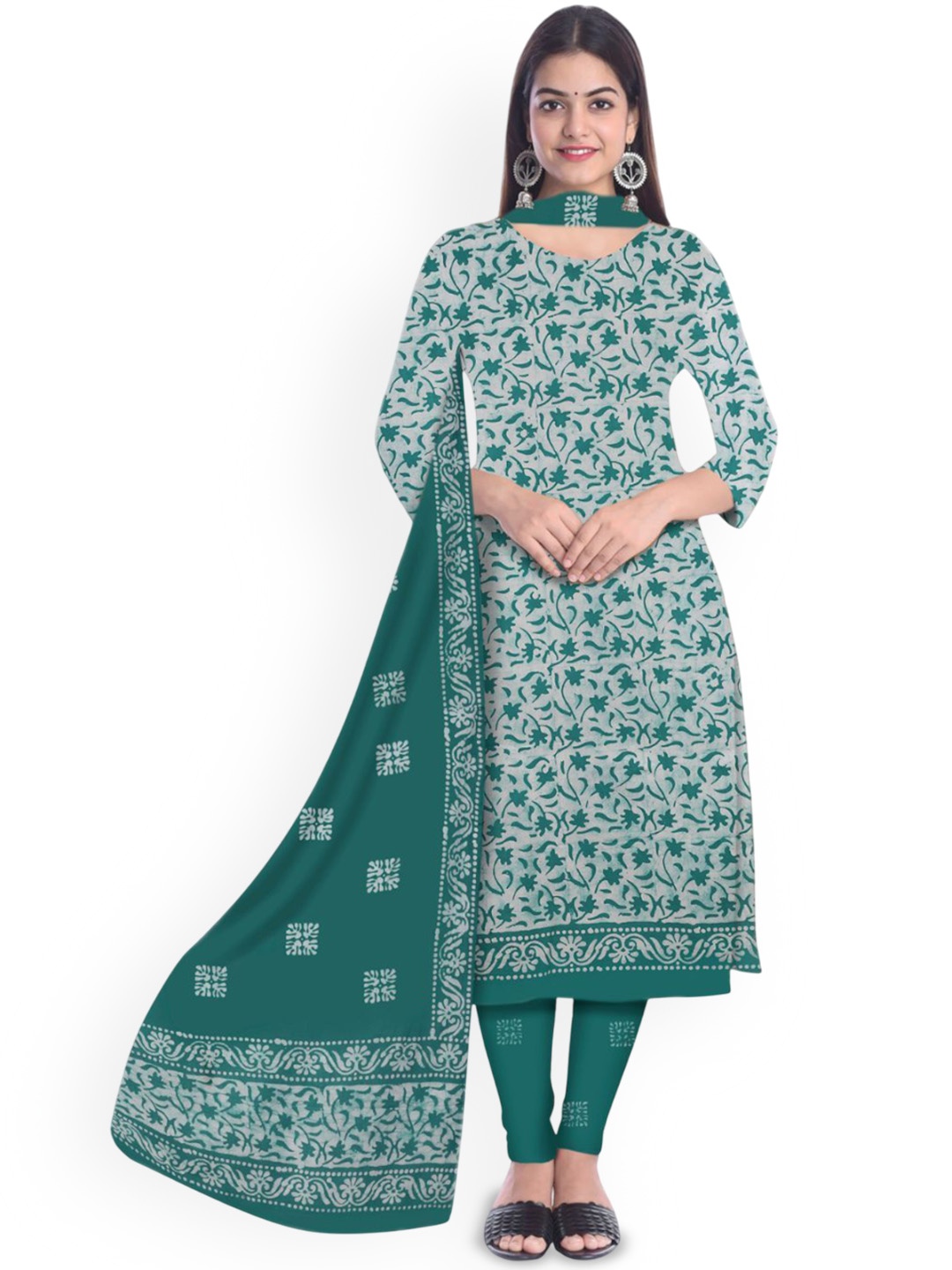 

Farooq Dyeing Floral Printed Pure Cotton Unstitched Dress Material, Teal