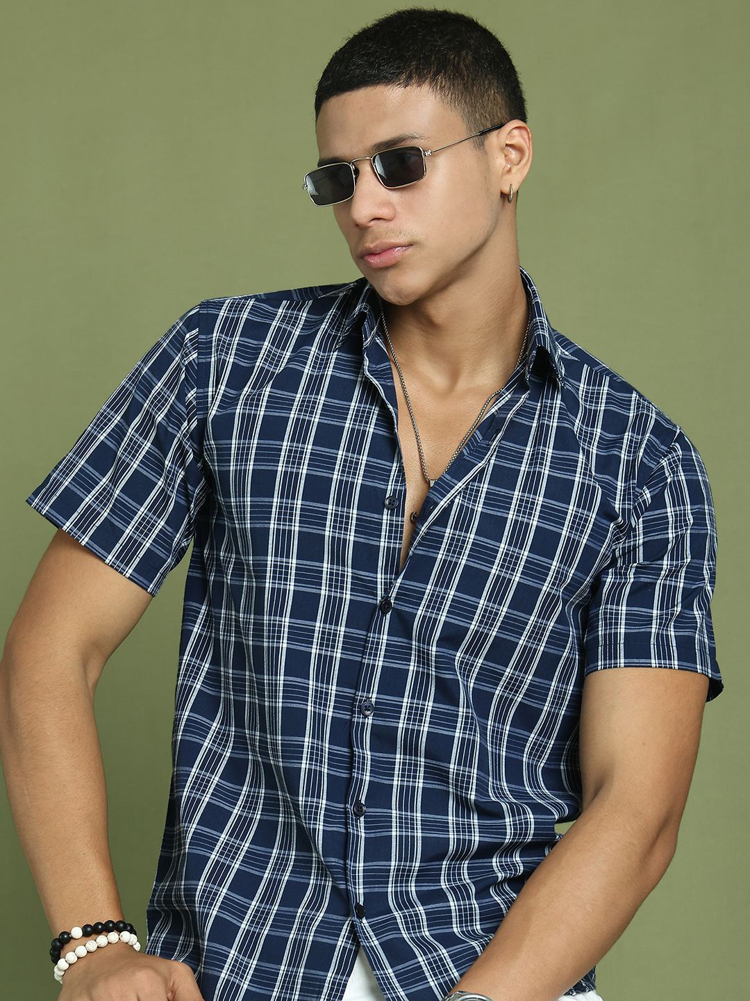 

Indian Needle Men Classic Tartan Checks Opaque Checked Casual Shirt, Blue