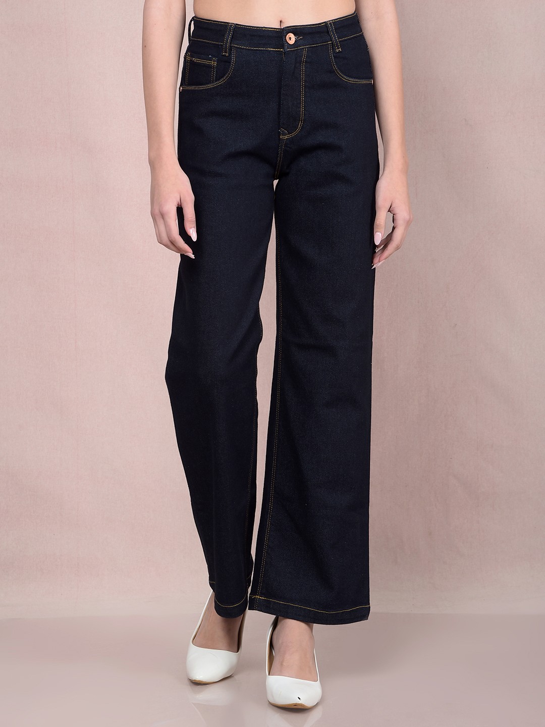 

Crimsoune Club Women Wide Leg Heavy Fade Stretchable Jeans, Navy blue