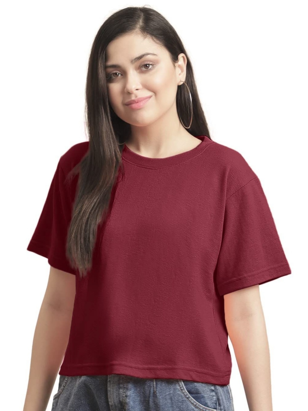 

NOTWILD Women Drop-Shoulder Sleeves Cut Outs T-shirt, Maroon