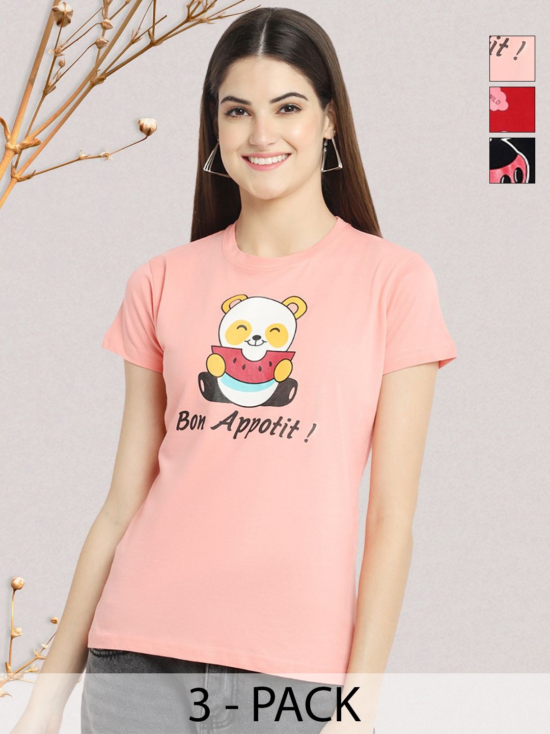 

GLOBAL NOMAD Women Typography 3 Printed Applique T-shirt, Multi