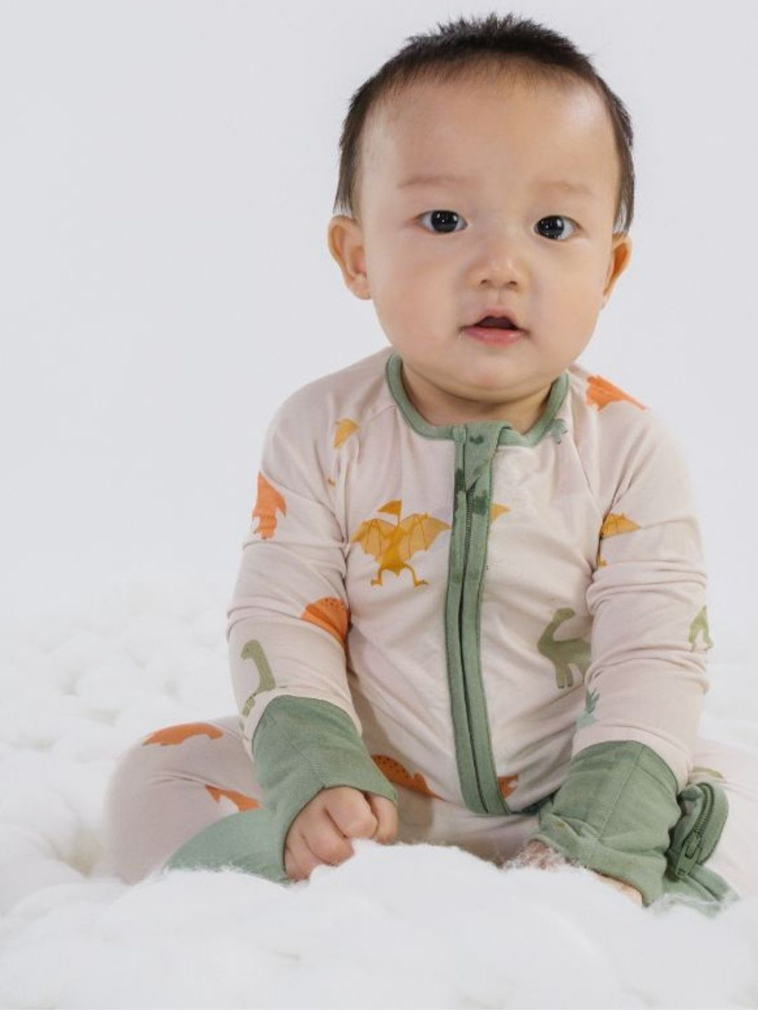 

THE PLUSH CLUB Infants Dino Dreams Printed Round Neck Rompers, Green