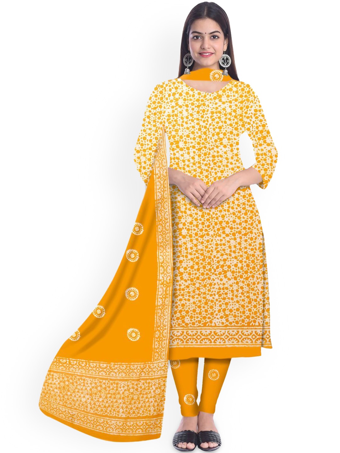 

Farooq Dyeing Floral Printed Pure Cotton Unstitched Dress Material, Yellow