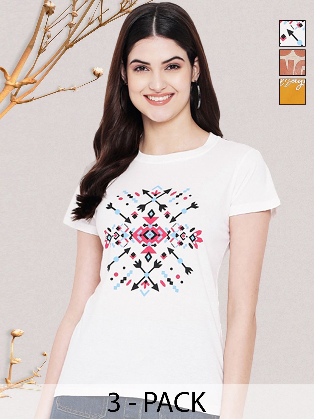 

GLOBAL NOMAD Women Typography 3 Printed Applique T-shirt, Multi