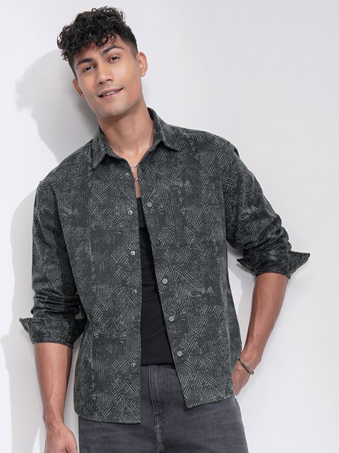 

HIGHLANDER Men Comfort Opaque Casual Shirt, Olive