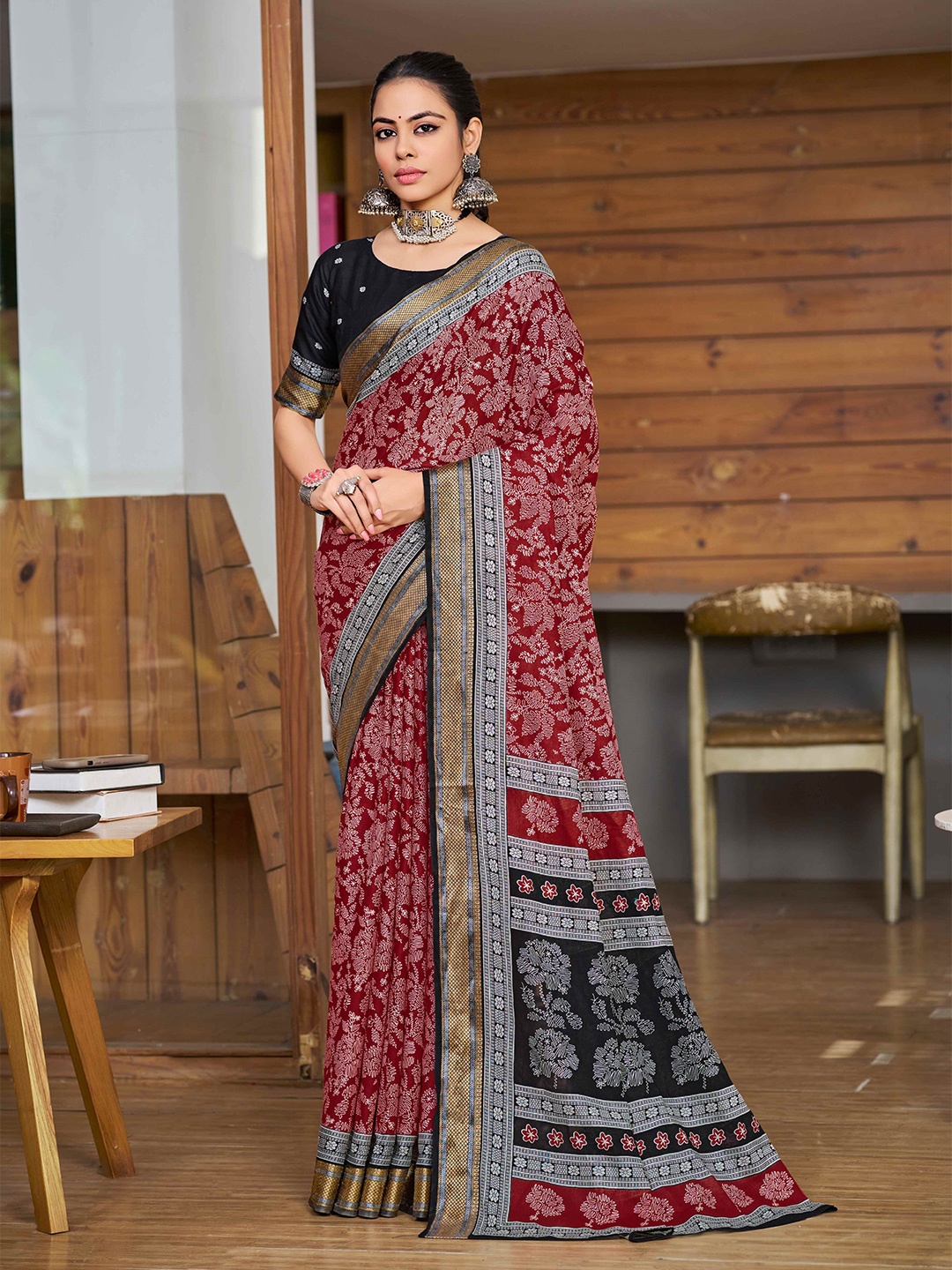 

VEECHIS Bandhani Pure Cotton Bandhani Saree, Maroon