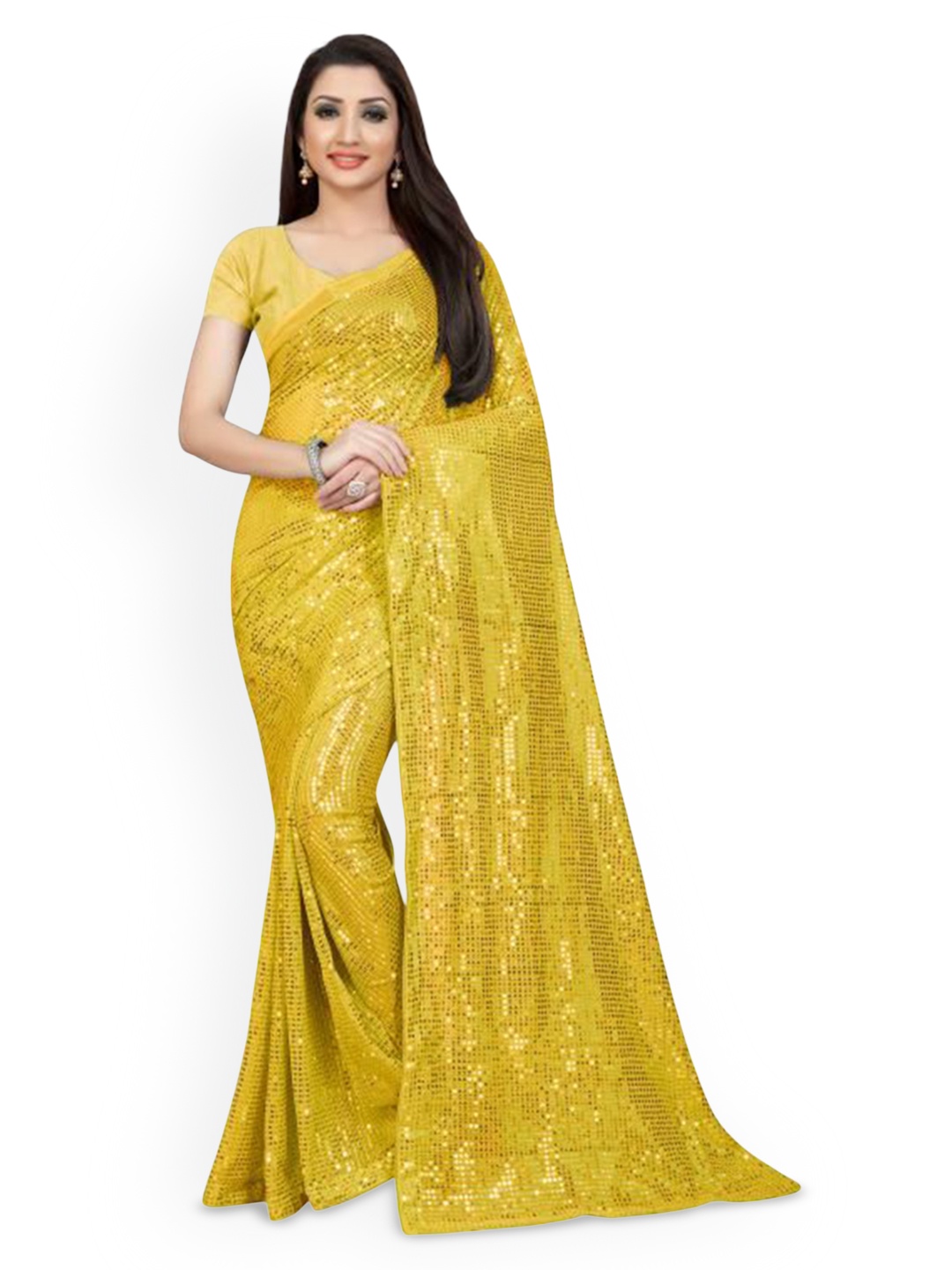 

THE52 Embellished Sequinned Saree With Blouse, Yellow