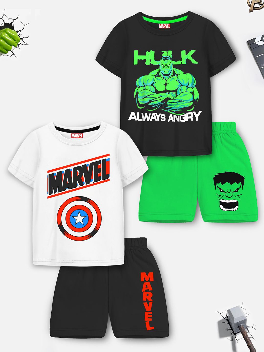 

YK Marvel Boys Pack Of 2 Avengers Printed Round Neck T-shirt With Shorts, Green