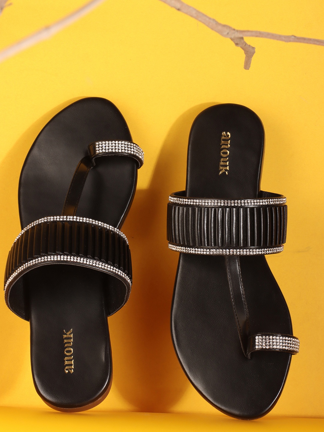 

Anouk Women Embellished Open Toe Flats, Black