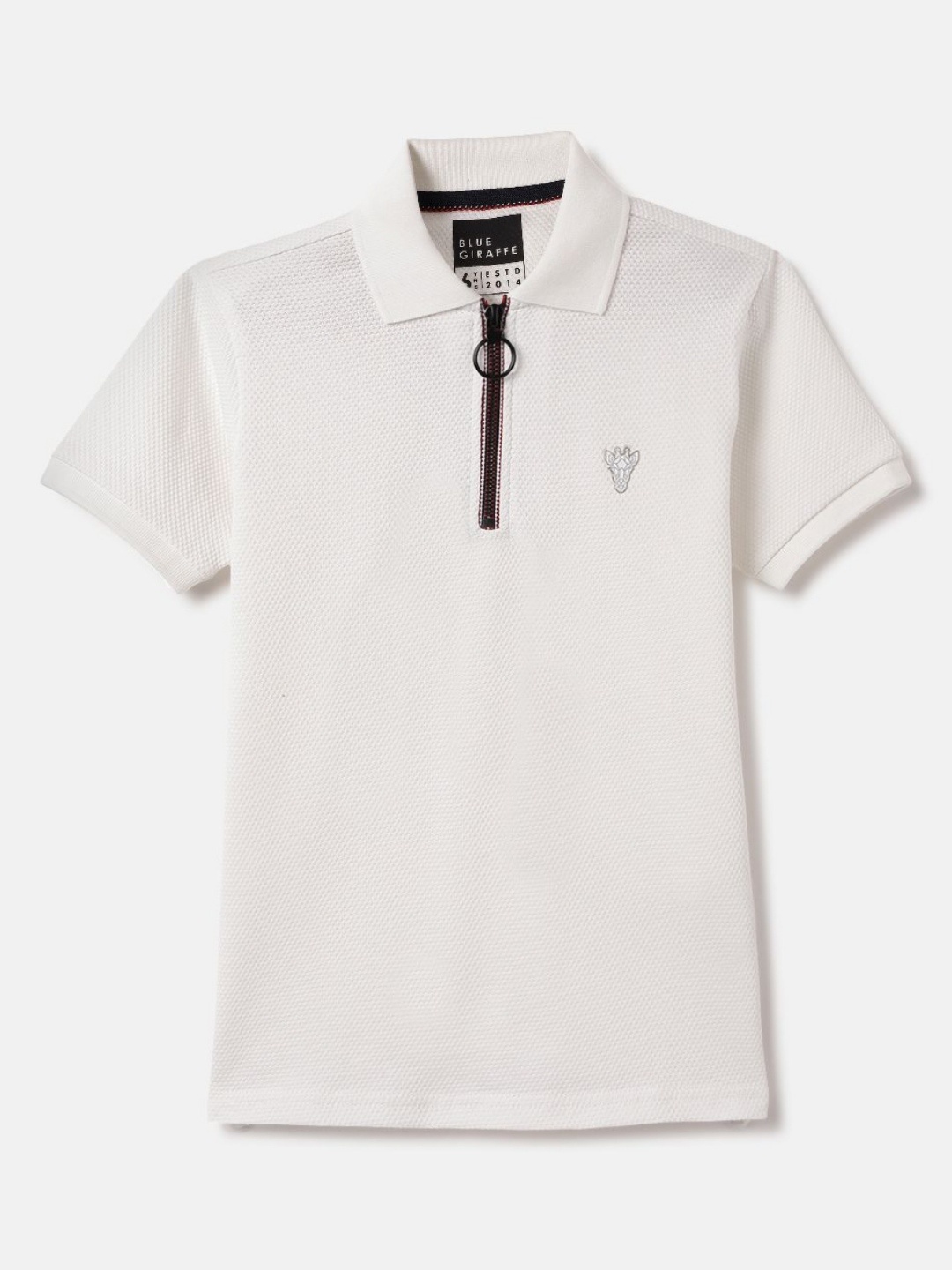 

Blue Giraffe Boys Polo Collar Pure Cotton Applique T-shirt, White