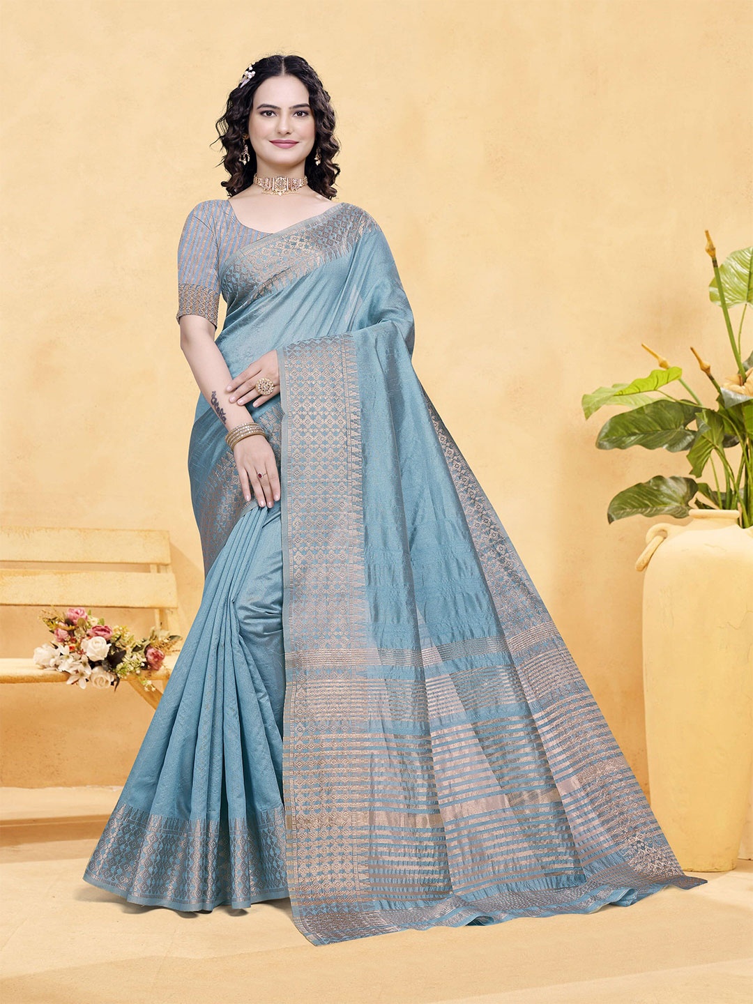 

Moda Rapido Zari Kota Saree, Blue