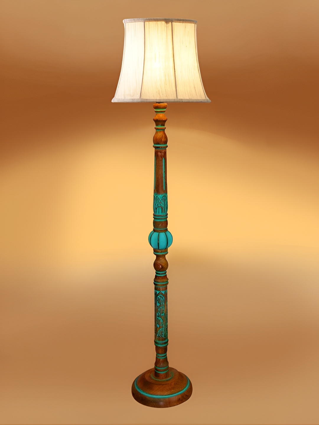 

Devansh Off White & Blue Abstract Shaped Wooden Traditional Floor Lamp
