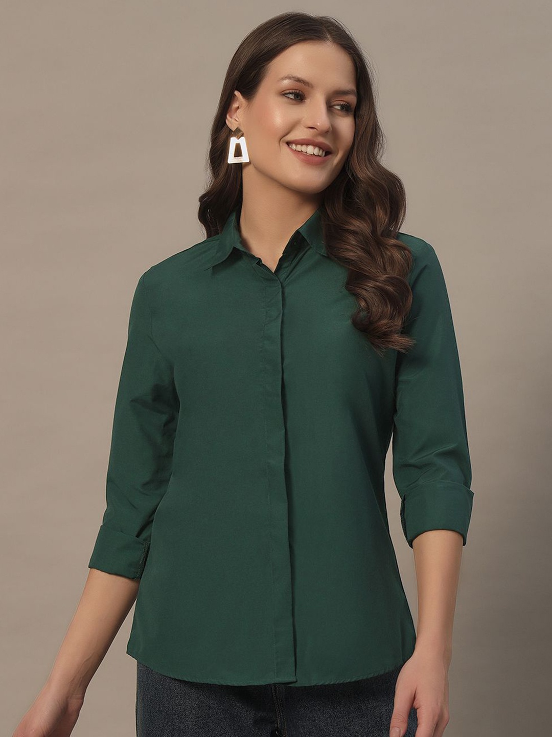 

BAESD Women Slim Fit Opaque Casual Shirt, Green