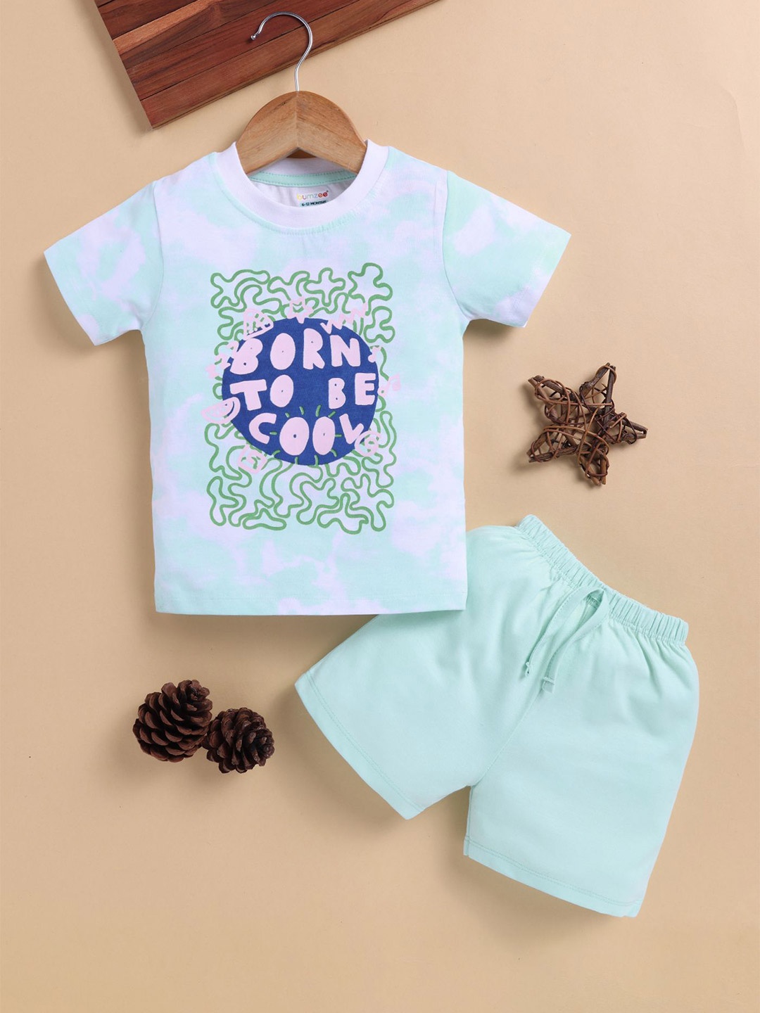 

BUMZEE Boys Printed Round Neck Pure Cotton T-Shirt With Shorts, Blue