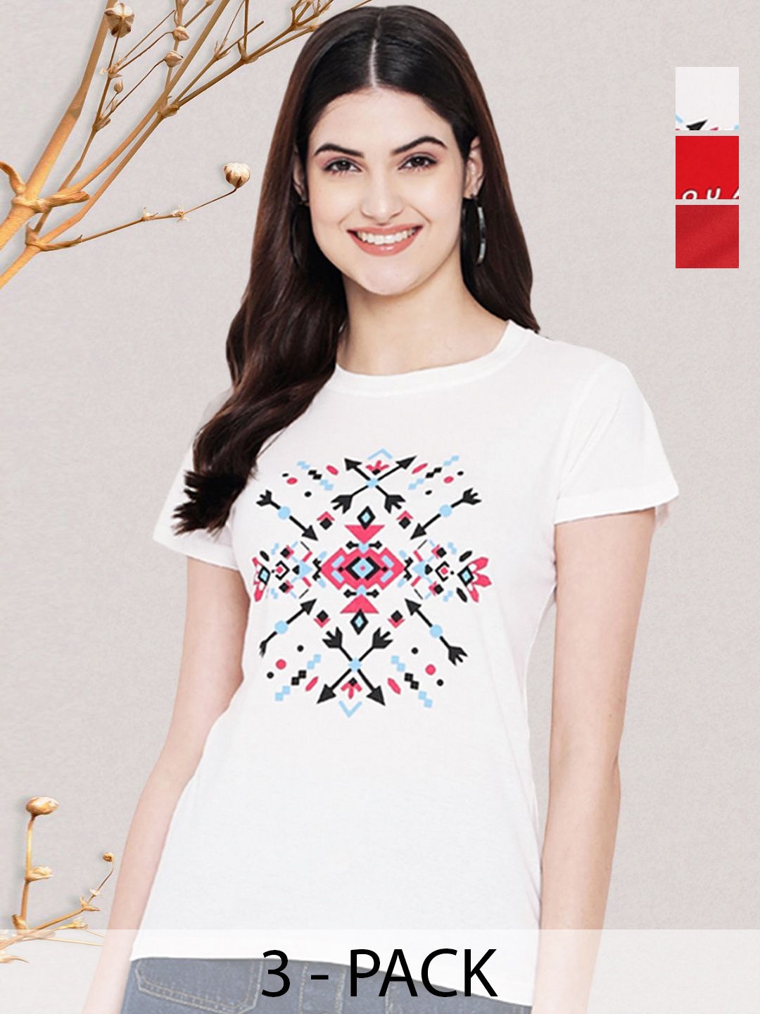 

GLOBAL NOMAD Women Typography 3 Printed Applique T-shirt, Multi