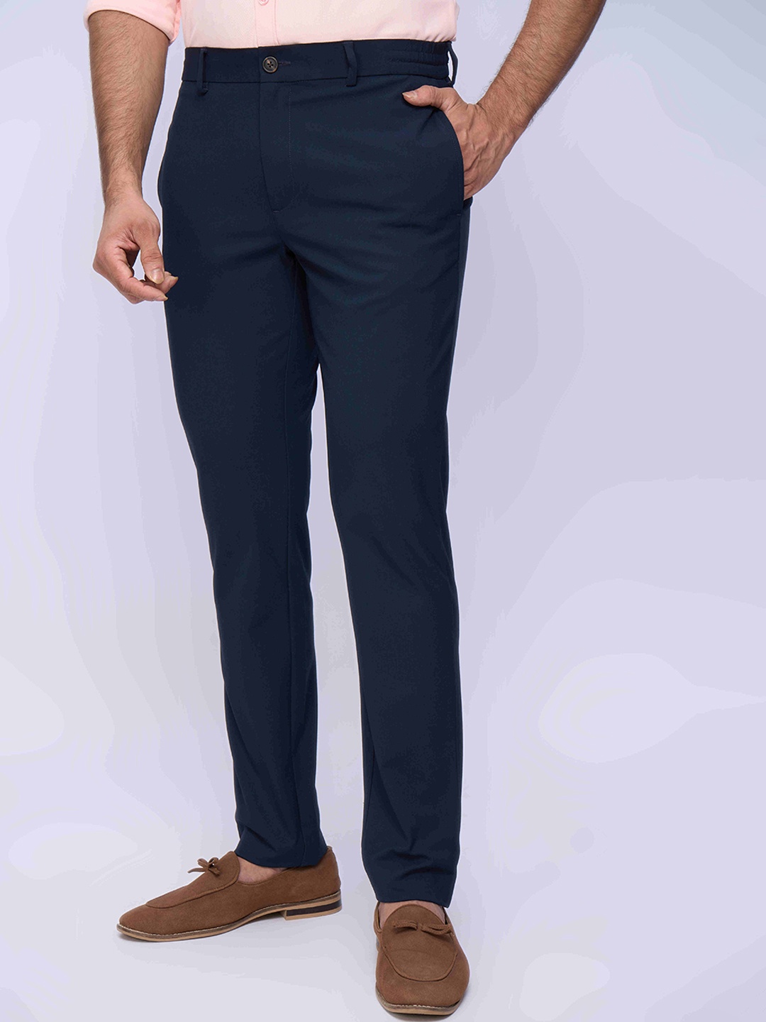 

ONEMILE Men Smart Easy Wash Regular Fit Mid-Rise Chinos, Navy blue