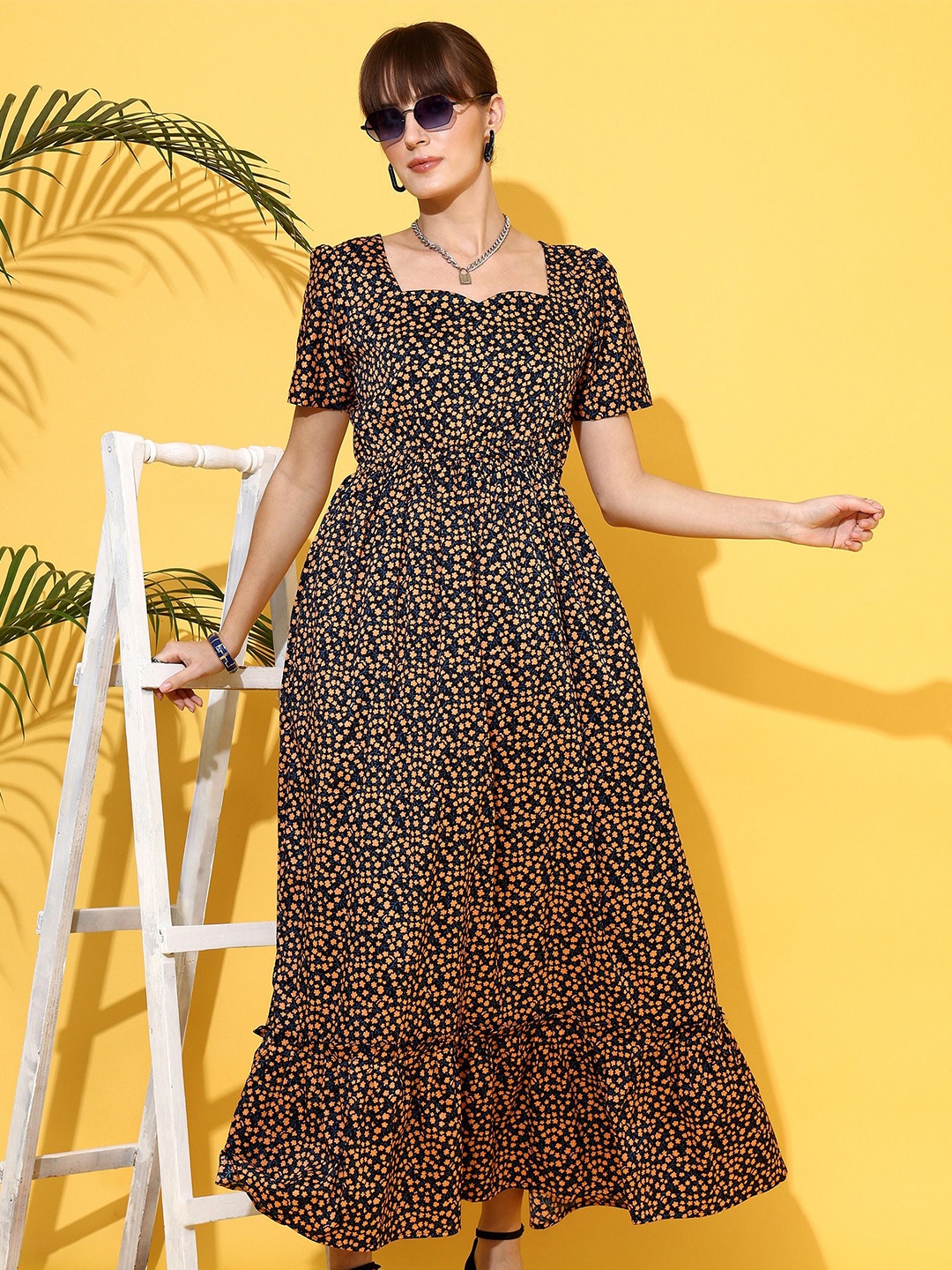 

De La Moda Floral Print Crepe Fit & Flare Maxi Dress, Brown
