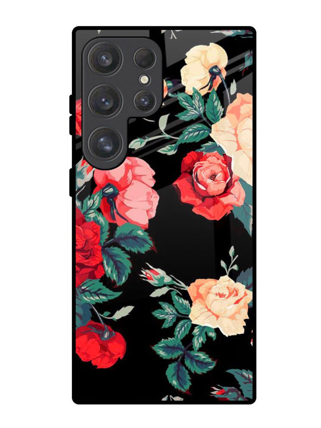 

QRIOH Floral Printed Samsung Galaxy S25 Ultra Back Case Mobile Accessories, Black