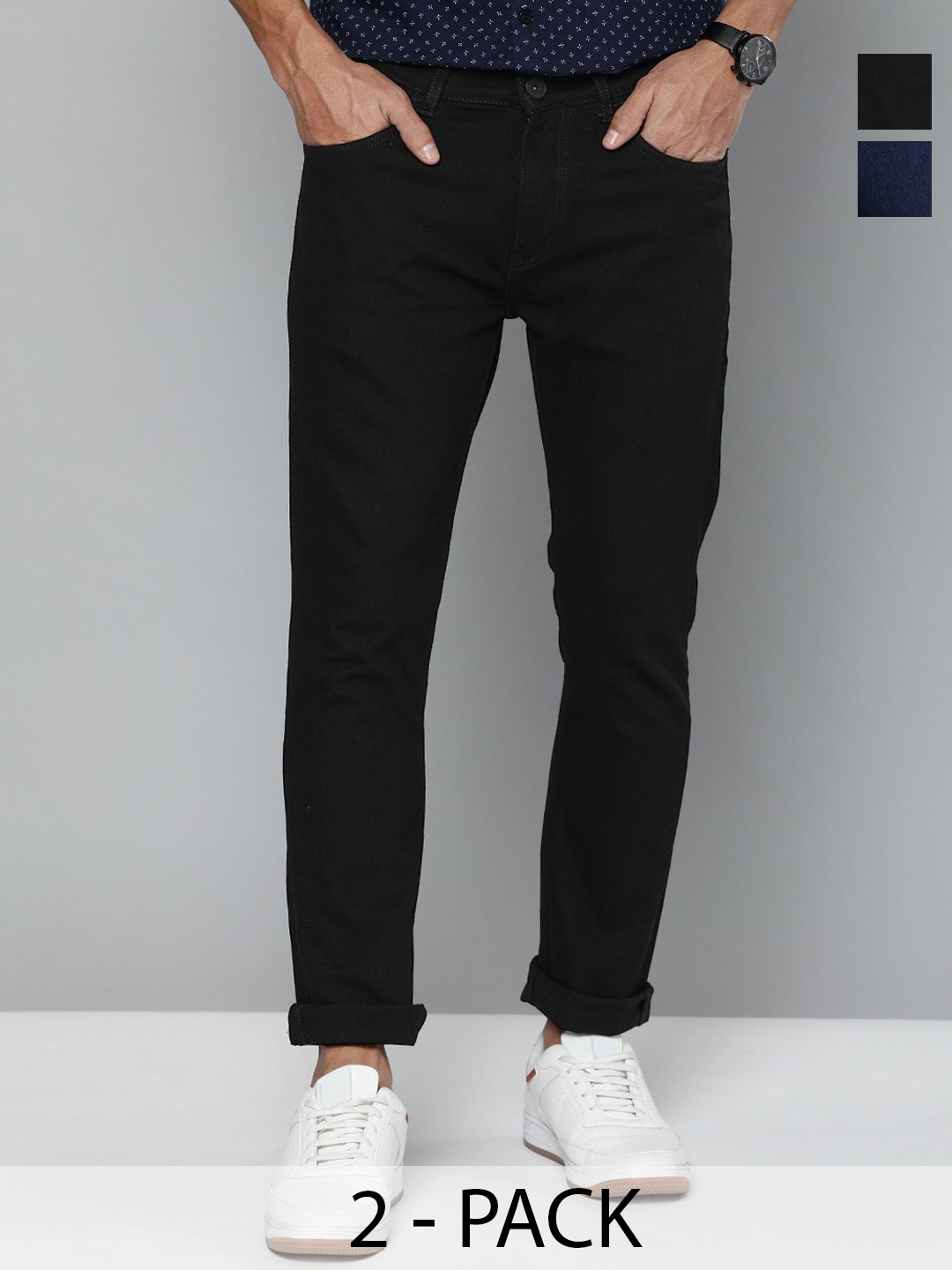

INDIROCKS Men Jean Slash Knee Stretchable Jeans, Black