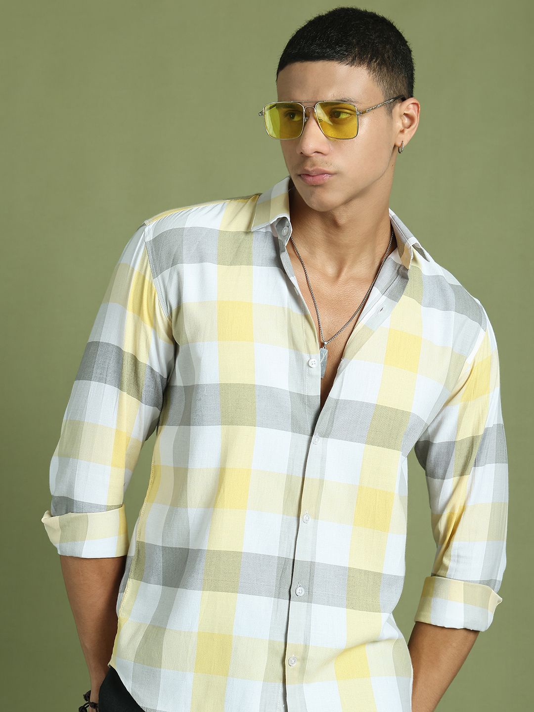 

Indian Needle Men Classic Opaque Checked Casual Shirt, Yellow