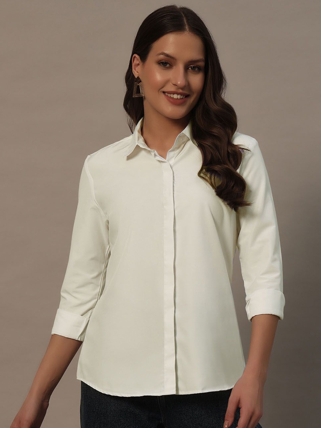 

BAESD Women Slim Fit Opaque Casual Shirt, Cream