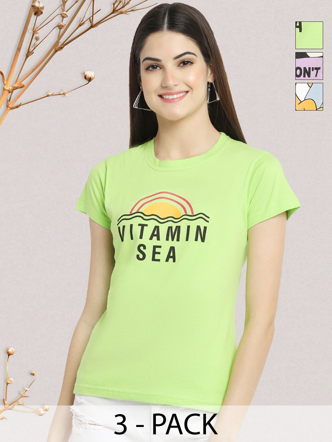

GLOBAL NOMAD Women Typography 3 Printed Applique T-shirt, Multi