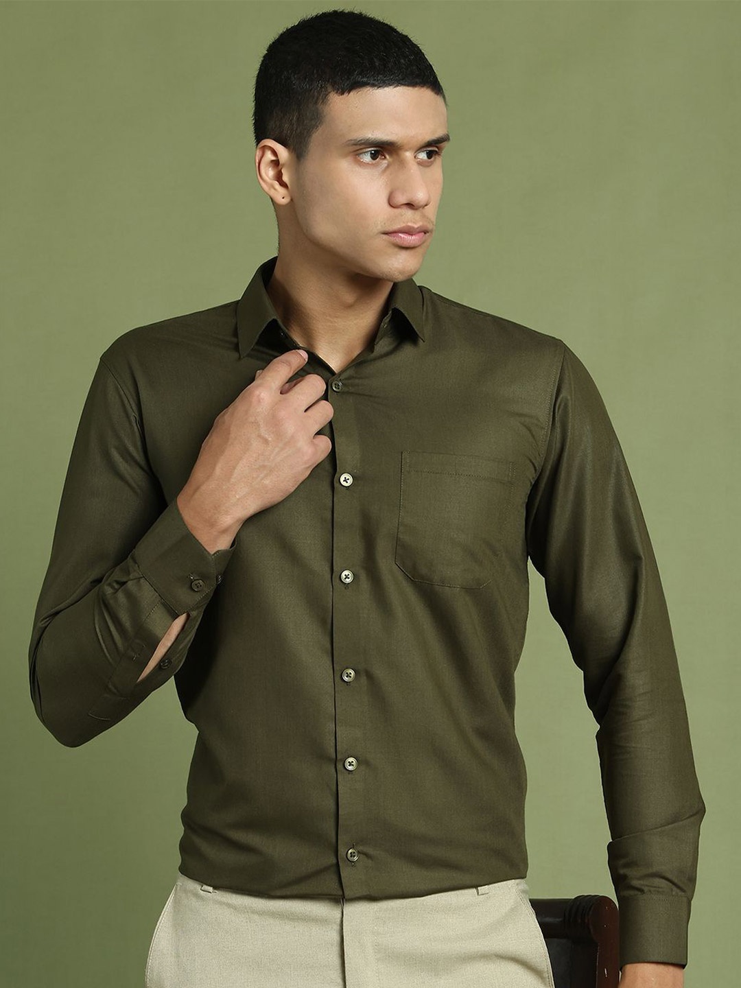 

Indian Needle Men Classic Opaque Formal Shirt, Green