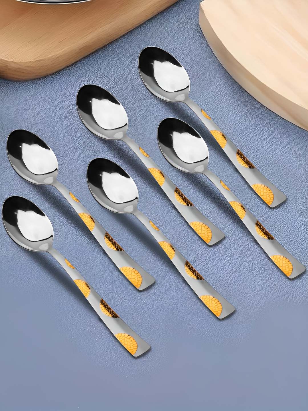 

Parage 6 Pieces Gold-Toned & Yellow Printed Stainless Steel Tea Spoon, Silver