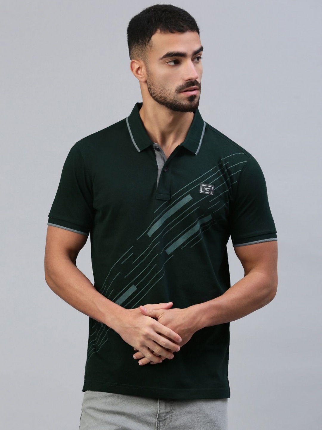 

Classic Polo Men Typography Printed Polo Collar Slim Fit T-shirt, Green