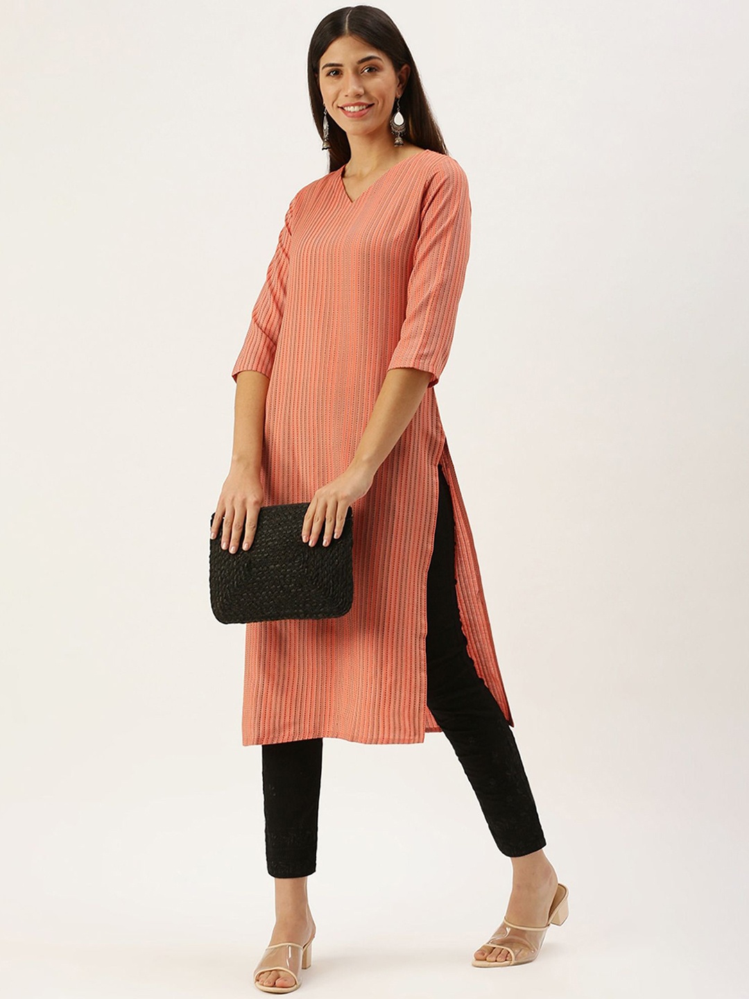 

DIVASTRI Women Striped Kurta, Orange