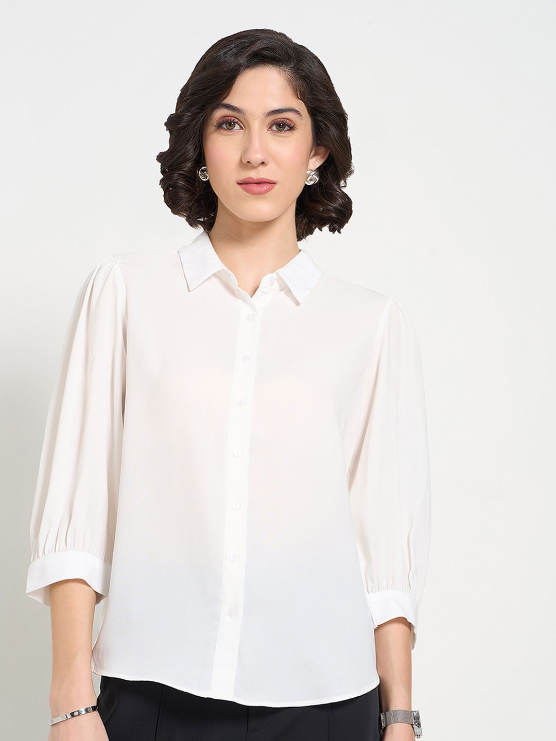 

Annabelle by Pantaloons Mandarin Collar Shirt Style Top, Off white