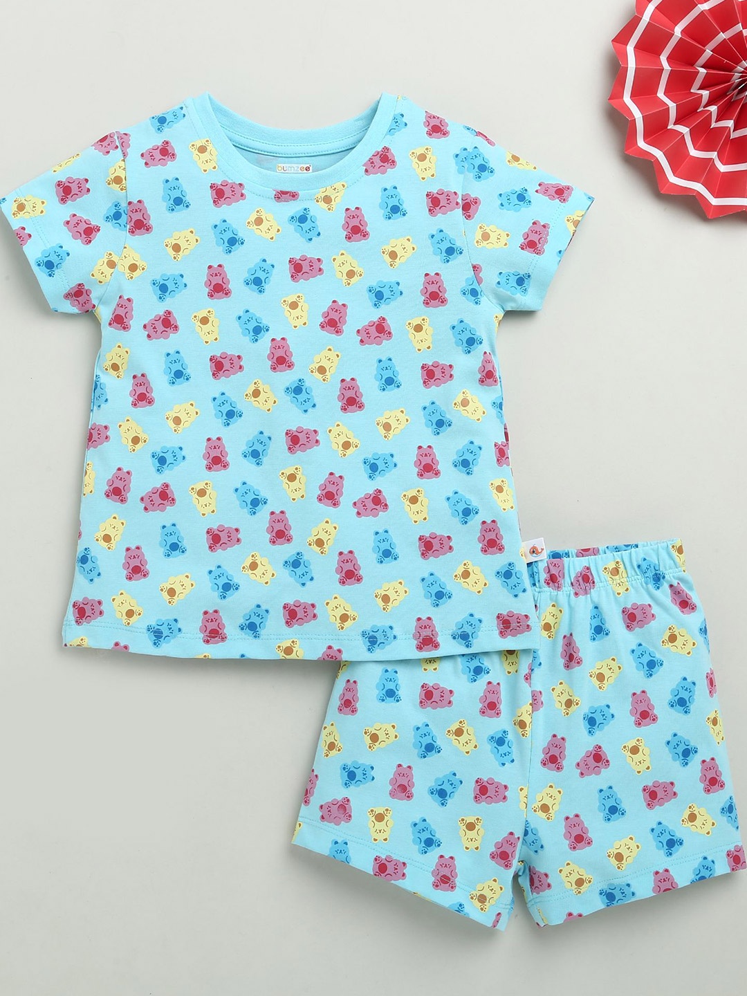 

BUMZEE Girls Printed Round Neck Pure Cotton T-Shirt With Shorts, Blue
