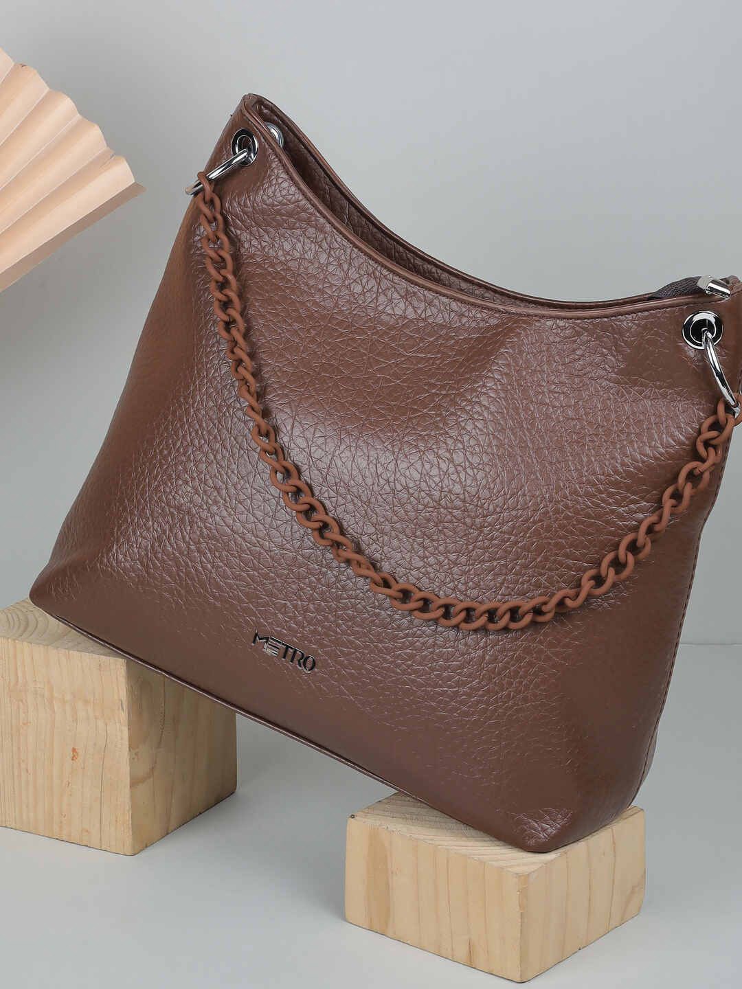 

Metro PU Structured Shoulder Bag with Tasselled, Coffee brown