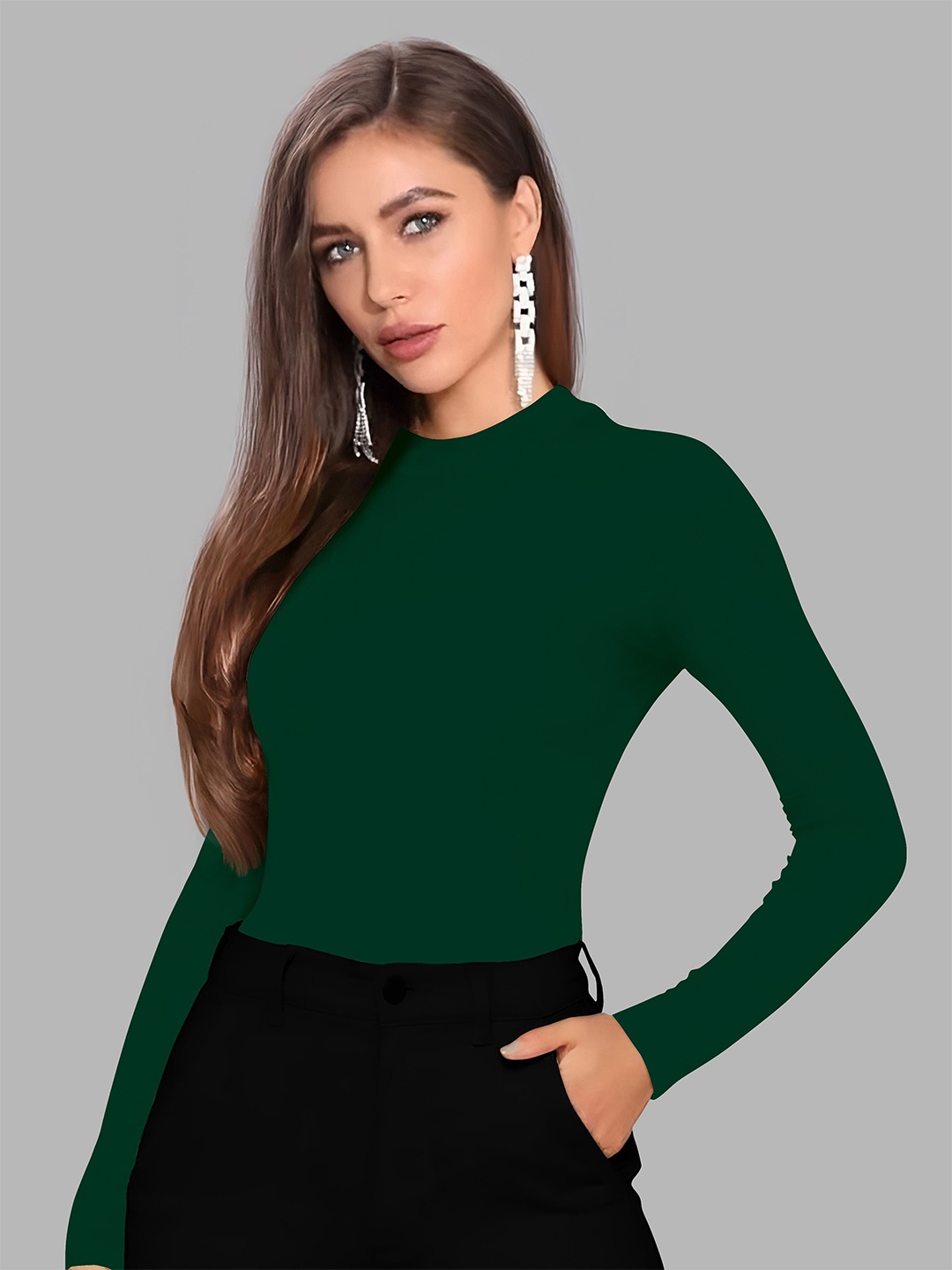 

Dream Beauty Fashion Solid Round Neck Top, Green