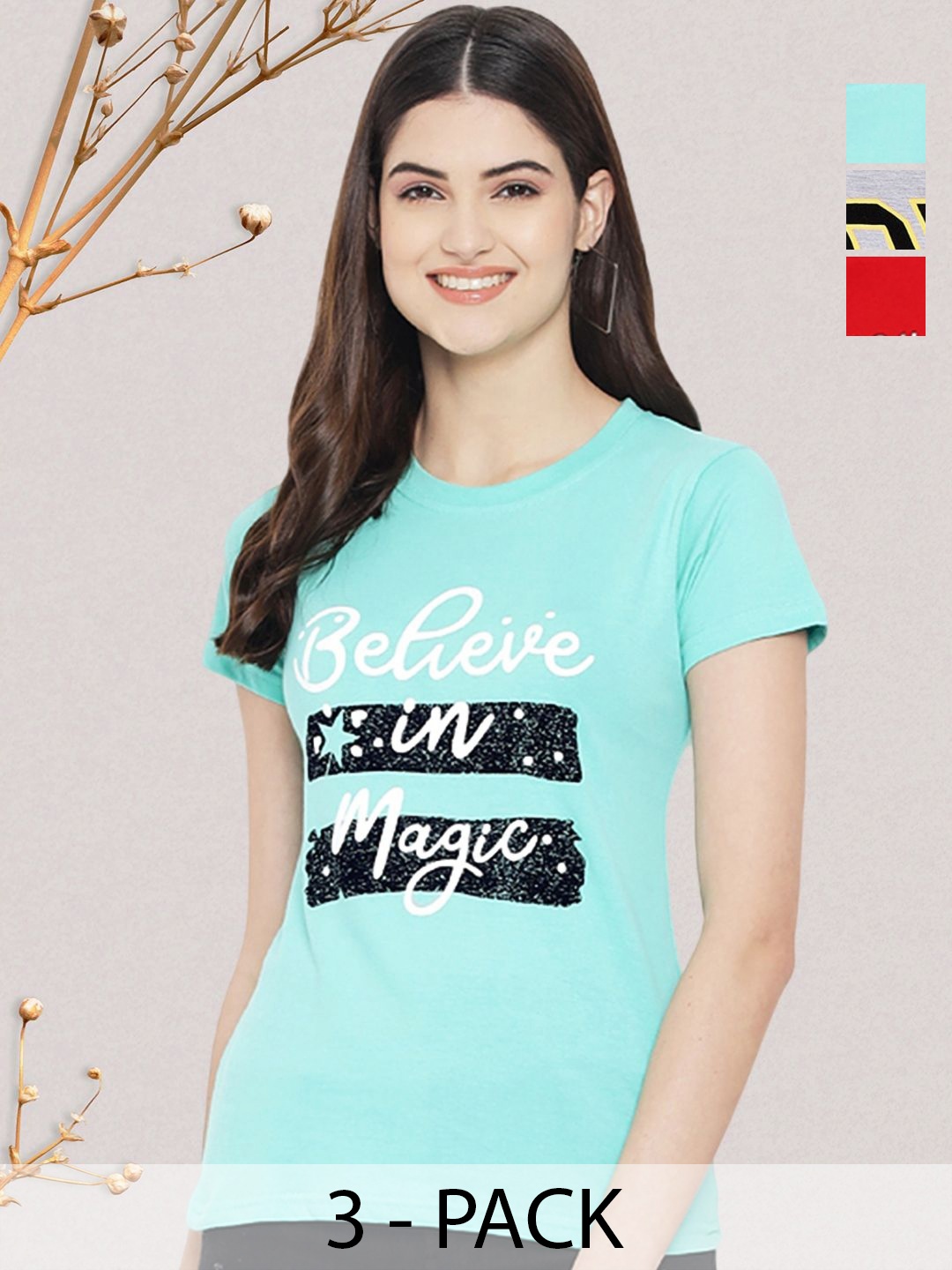 

GLOBAL NOMAD Women Typography 3 Printed Applique T-shirt, Multi