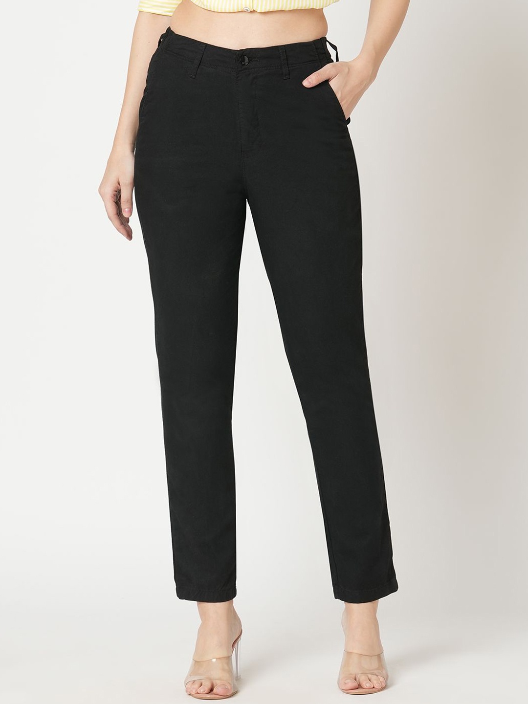 

Kraus Jeans Women High-Rise Skinny Fit Regular Trousers, Black